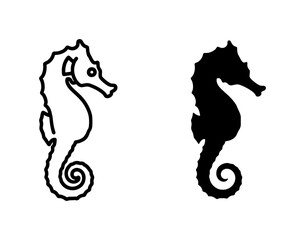 Seahorse Icons, Marine Life Vector Silhouettes, Ocean Creature Graphics, Nautical Design Elements, Black and White Aquatic Symbols © Nusrat
