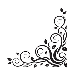 Fototapeta premium Elegant black floral corner design with swirling vines and leaf details