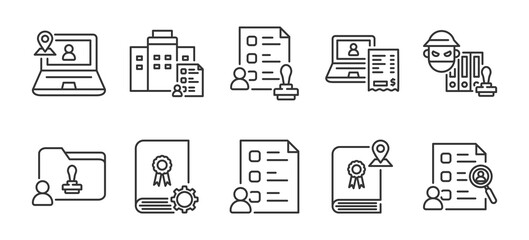 Fototapeta premium Process Inspection Icon Pack Outline Vector Style For Workflow Checking Compliance Control And Business Evaluation With Multiple Thickness Variations