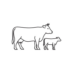 Fototapeta premium Cow and calf outline vector flat illustration design