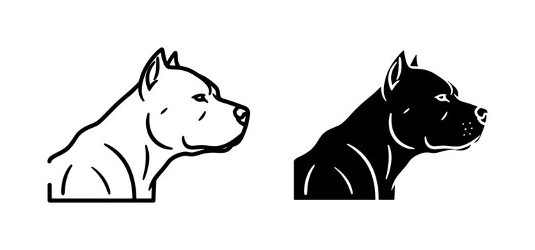Pitbull Dog Head Silhouette Vector, Fierce Canine Profile Icon, Loyal Companion Emblem, Strong Animal Graphic, Black and White Outline Art
