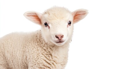 Obraz premium Gentle Lamb Portrait: A close-up view of a lamb looking directly at the camera, exuding a sense of innocence and tranquility. 
