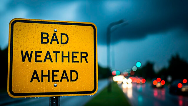 Bad weather sign on a rainy day for the concept of warnings and environment.