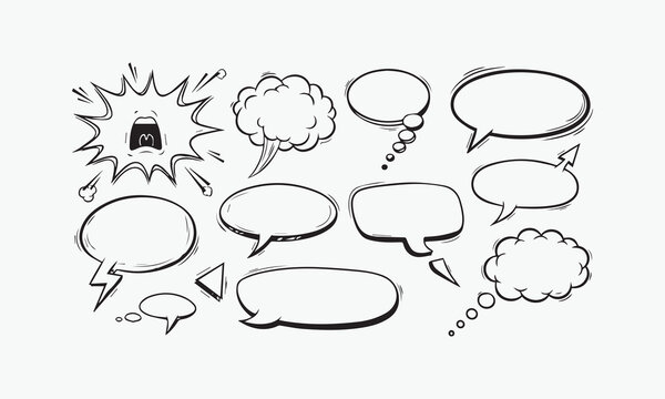 Hand-Drawn Comic Speech Bubbles Set with Halftone Effects
