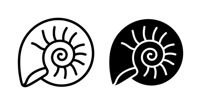 Nautilus Shell Icons, Marine Life Vector Art, Ocean Dweller Silhouettes, Spiral Seashell Graphics, Black and White