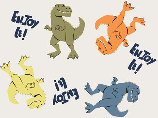 Playful dinosaurs in various poses with an encouraging message © Creativezone