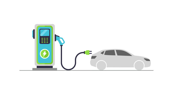 Electric car charging at a modern station with a simple design