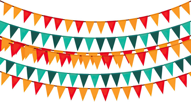 Rows of colorful triangle flags strung on lines create a festive decoration