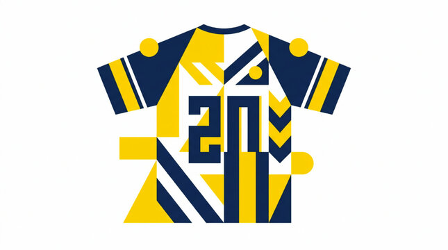 Abstract geometric sports jersey illustration with blue and yellow patterns