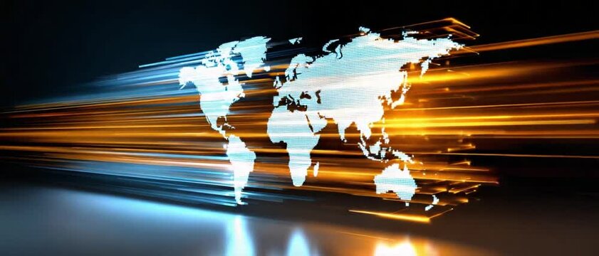 Global Connectivity Visual: A dynamic depiction of the world, rendered with a network of illuminated lines, represents a nexus of connectivity and global communications.