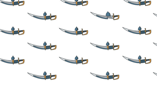 Seamless Pattern of Traditional Scimitar Swords Vector Illustration Flat Design Graphic for Historical Fantasy and Middle Eastern Cultural Backgrounds