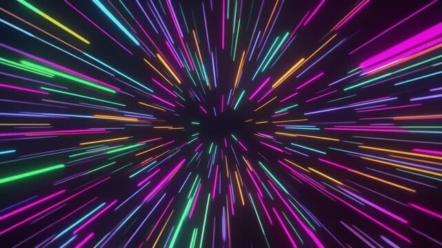 ネオン集中線が闇を切り裂く近未来発光背景