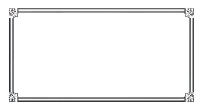 Elegant decorative border frame with ornate corners, blank space for text, vintage design