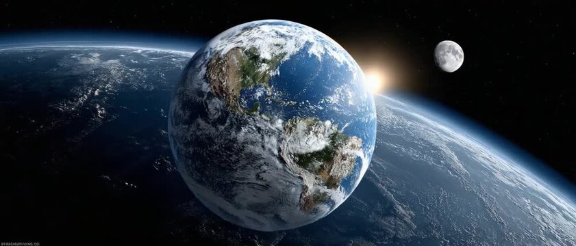 Earth and Moon in Cosmos: Witness the breathtaking view of Earth and Moon in the infinite expanse of space, where the celestial bodies harmoniously coexist.