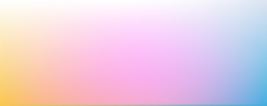 Abstract clear blue sky. Pastel rainbow. Light blue, pink and yellow color vector banner. Pastel gradient sky pattern. Blurred light fuzz colorful gradient background. Vector soft horizontal backdrop