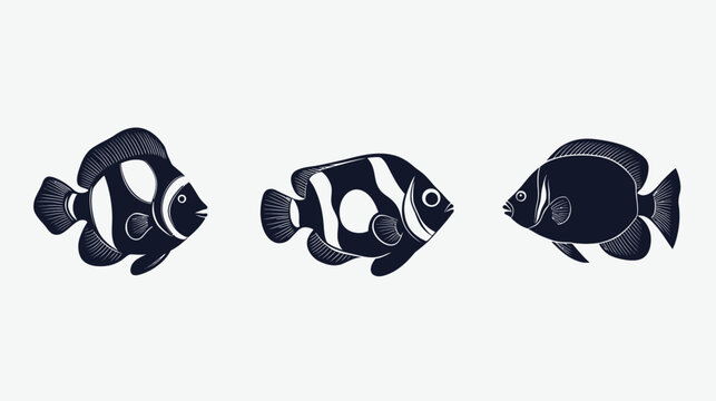 Three stylized dark-blue fish silhouettes on a white backdrop, each with unique patterns