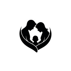 Fototapeta premium Silhouette of a loving family with a baby forming a heart shape.