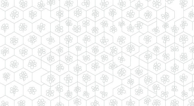 Geometric honeycomb pattern with scattered outline flowers