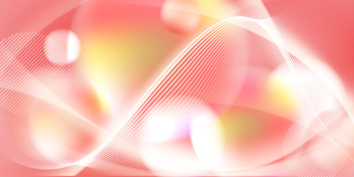 Abstract pink orange gradient wave background with white lines and circles for modern pastel design, feminine branding and web banners