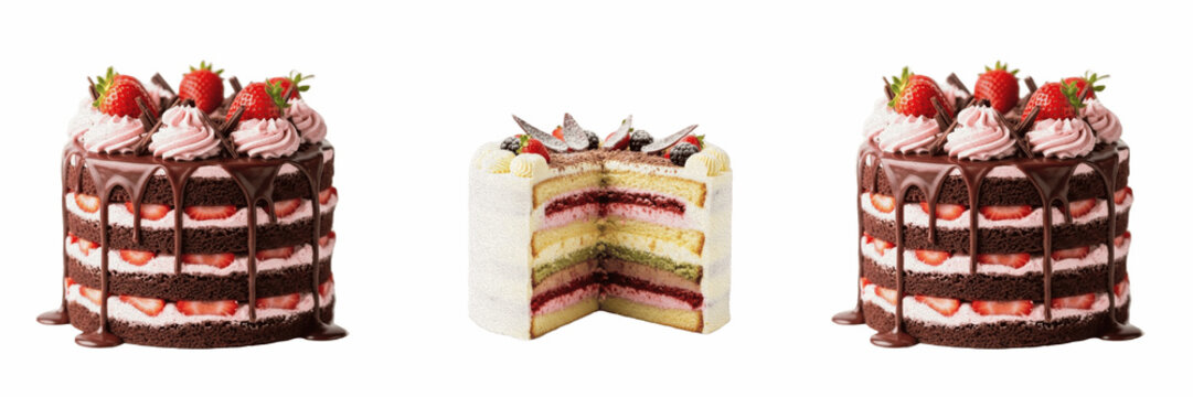Gourmet bakery sweet layer cake slice cross section for birthday wedding celebration party dessert