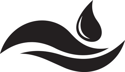 Naklejka premium Black and white water drop and wave icon simple graphic symbol for nature liquid or weather concepts isolated on white background