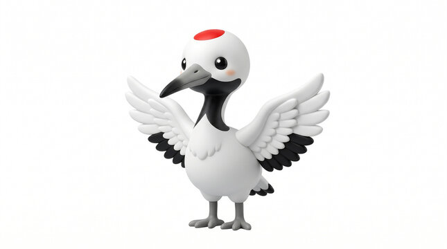 Cute cartoon stork with wings open, digital illustration