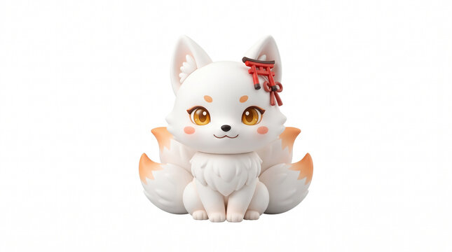 Cute animated fox figurine with Japanese charm accessory