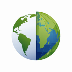 Obraz premium Green and blue split globe world map vector illustration