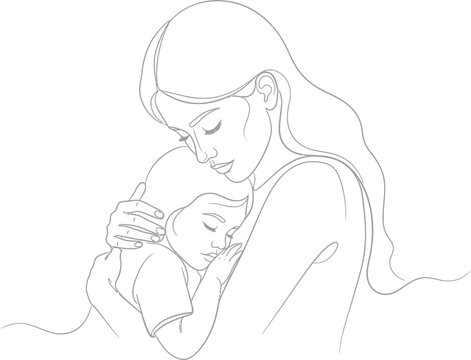 Mother, woman, holding, cuddling baby, love, care, vector illustration