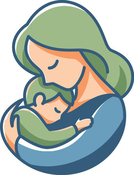 Mother, Baby, Family, Love, Vector Icon, Green, Blue, Cute, Parenting, Illustration