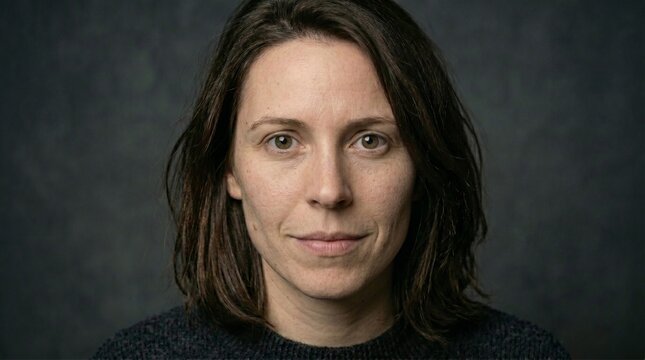 Close up portrait of wide smile with flat expression in eyes