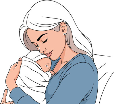 Mother, newborn baby, loving embrace, vector illustration, family bonding, parenthood