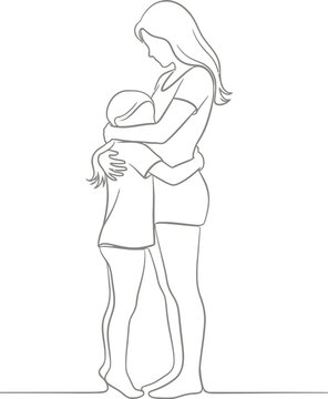 Mother, woman, hugging, holding, cuddling child, family, love, vector illustration