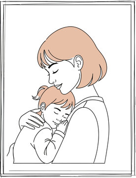 Mother, woman, hugging child, love, family, illustration, vector