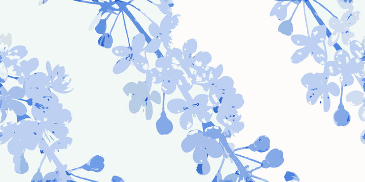 Delicate blue floral branches and buds against a soft white background