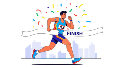 Fototapeta premium Man Crossing Finish Line Running Fast.
