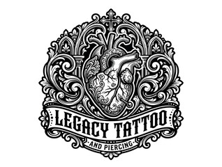 Fototapeta premium Black and white tattoo studio logo design.