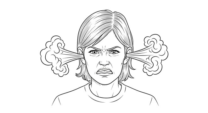 Illustration of a stressed woman with smoke coming out of her ears.