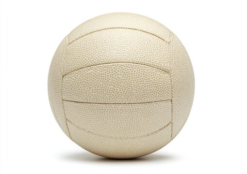 A vintage, off-white ball with distinct stitched panels and textured surface on a white background
