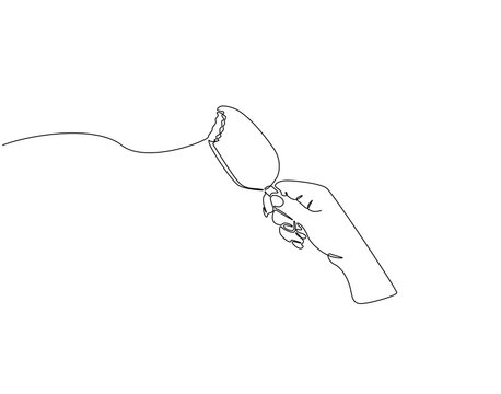 Hand holding ice cream continuous line art. Hand hold ice cream stick one line drawing. Delicious food concept vector illustration