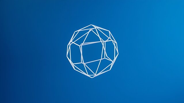 icosahedron. A white wireframe icosahedron floating against a blue gradient. product launch decks, UI/UX mockups, designed for data visualization dashboards and holographic UIs.
