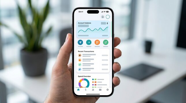 Mobile app dashboard UI modern fintech interface