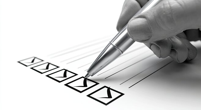 Hand with pen marking a checkbox on a list of empty squares