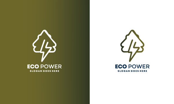 Eco Power Logo Design with Tree and Lightning Bolt Symbol