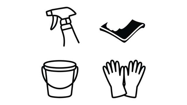 Cleaning Essentials: A simple, minimalist illustration showcases the essential tools for a spotless home, promoting cleanliness and hygiene.