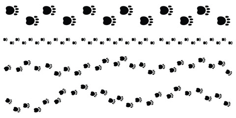 Paw print track trail border separator silhouette clipart. Vector clipart of animal tracks in a row © Design Pro House