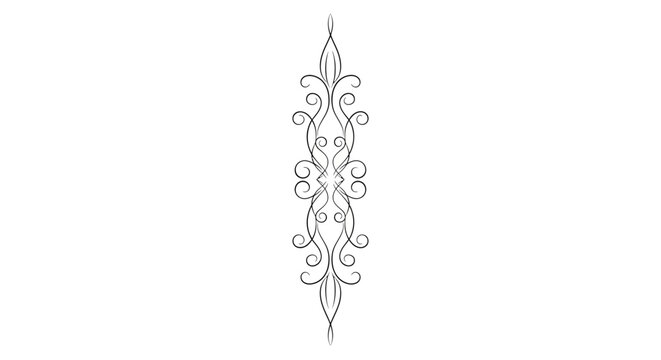 Elegant vertical decorative border or scroll divider in a swirling outline pattern on an isolated white background.