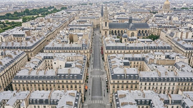 High Angle View of Haussmann Architecture and Streets in Paris France