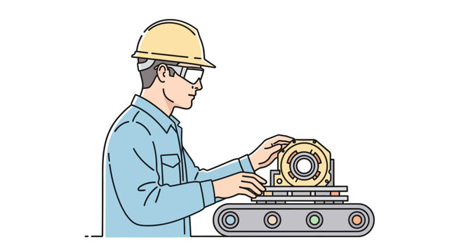 Man working with industrial machine part.