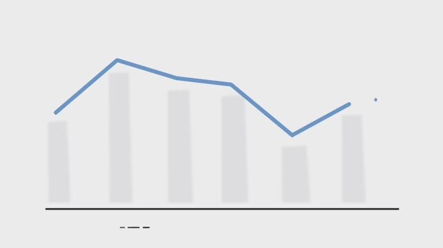 Blue line graph animation with white columns data visualization trend chart